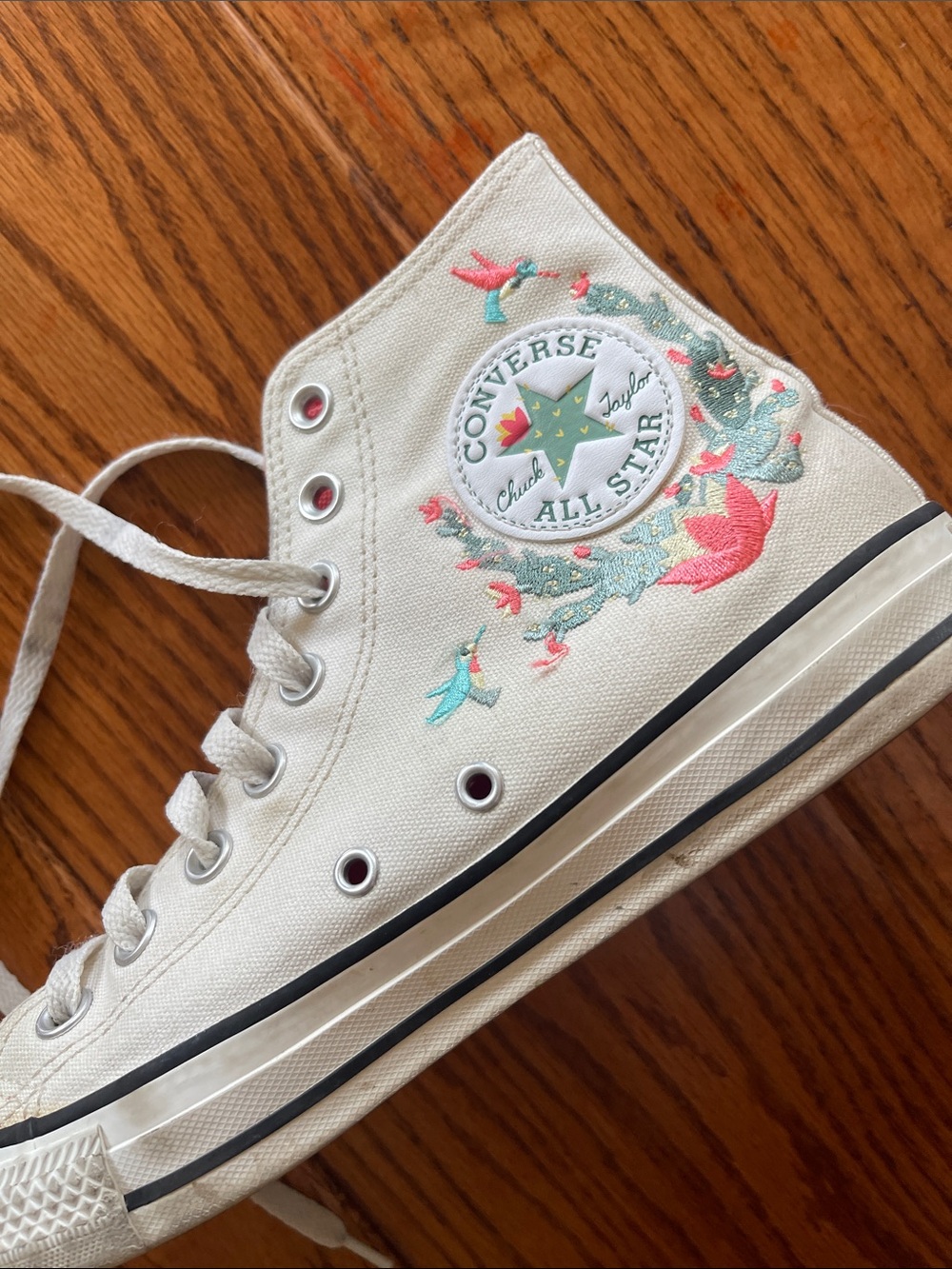 Converse Women's High Top Sneakers in Cream with Floral Embroidery